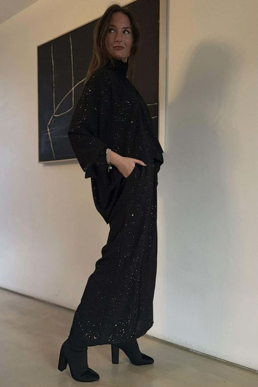 Suki Night Sky Shirring Neck Blouse Black /15=